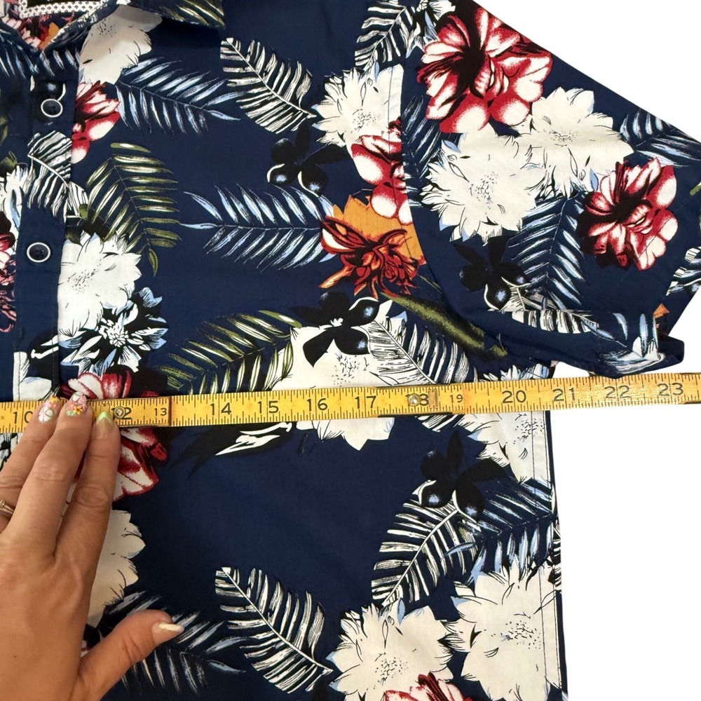 Ricky & Micky Navy Blue Tropical Floral Button-Up Shirt - Slim Fit - Size Medium - Picture 7 of 12